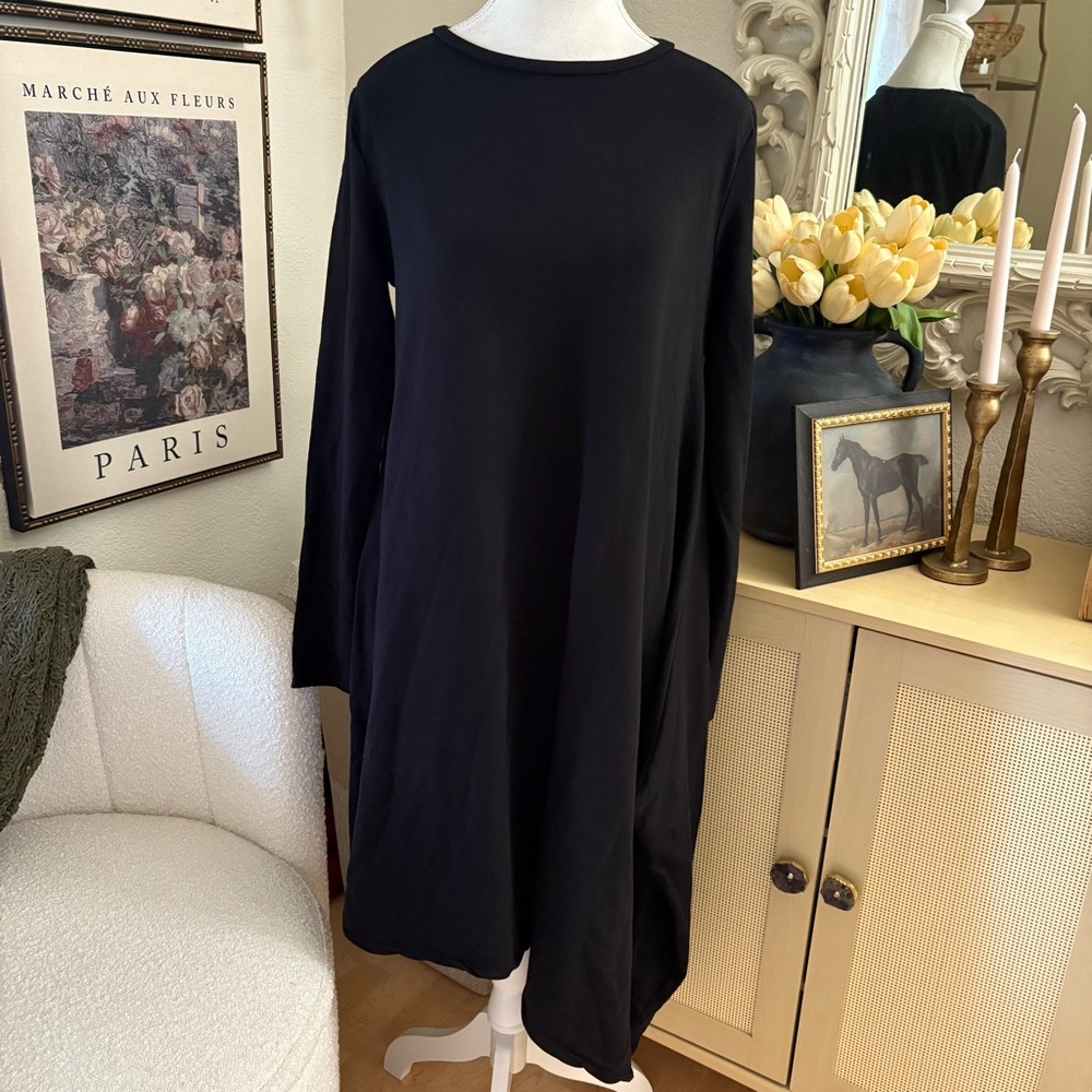 MARCELLA NYC Black Long Sleeve Asymmetrical Dress Size Large Crew Neck Sz‎ Large